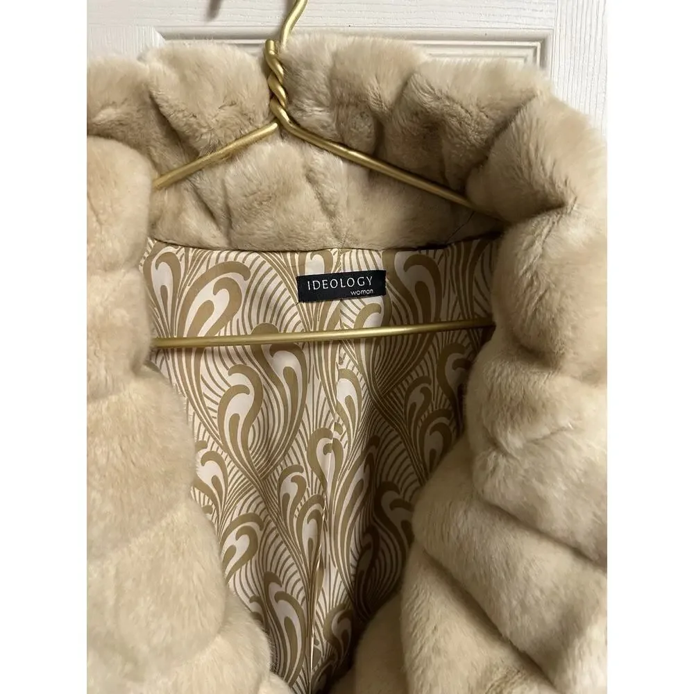 IDEOLOGY LIGHT TAN BROWN FAUX FUR JACKET RETRO STYLE Honey Coat Soft XL Hook Eye - Picture 6 of 10